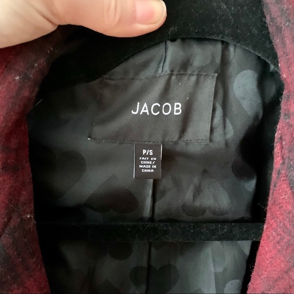Jacob Red Plaid Wool Belted Peacoat, size 7 - Picture 6 of 6